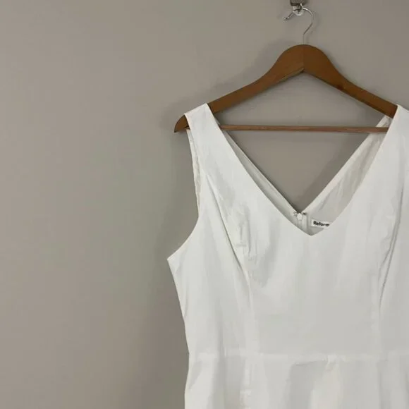 Reformation White Sleeveless V Neck Fit & Flare Mini Dress Size 12 - Picture 7 of 7